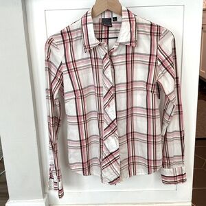 VOLCOM Pink White Plaid Button Shirt